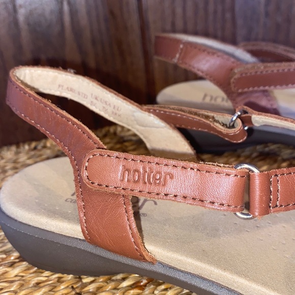 Hotter Leather Brown/Gray/White Flare Sandals